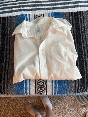 George Men's Cream Short-Sleeve Button-Up Shirt with Chest Pocket